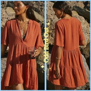 Anthropologie The Kallie Flowy Tunic Dress in Rust